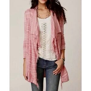 Free People Waterfall Fringe Take A Bow Cardigan Sweater Women's S Small Red